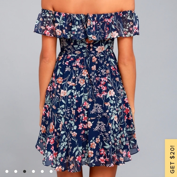Lulu's My Favorite Navy Blue Floral Print Off--the-Shoulder Dress - Picture 3 of 8